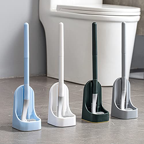 Image of Toilet Brush, Long Handle Golf Toilet Brush with Holder 360 Deep Cleaning Flexible Silicone Toilet Cleaner Brush Wall Mounted for Bathroom (White)