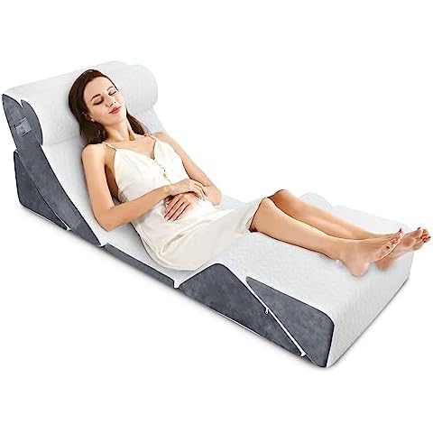 RELIANCER 6pcs Orthopedic Bed Wedge Pillow Set,Post Surgery Memory Foam Wedge Pillows,Adjustable Sit Up Bed Pillow for Back,Leg Pain Relief,Wedge Pillows for Sleeping Anti Snoring,Acid Reflux & GERD Cover