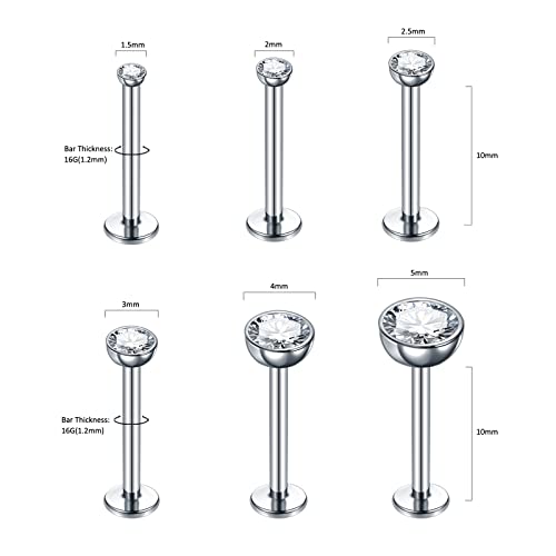 Xpircn 16G Labret Monroe Lip Rings Stainless Steel Cz Crystal Lip Ring Studs Ear Tragus Helix Cartilage Conch Piercing 6Mm 8Mm 10Mm (Crystal Top 1.2 * 10) #TOP1