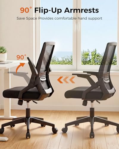 Image of GTPLAYER Ergonomic Office Chair with Flip-up Armrests Executive Computer Chair for Home Office, Breathable Mesh & Comfy Lumbar Support, Black