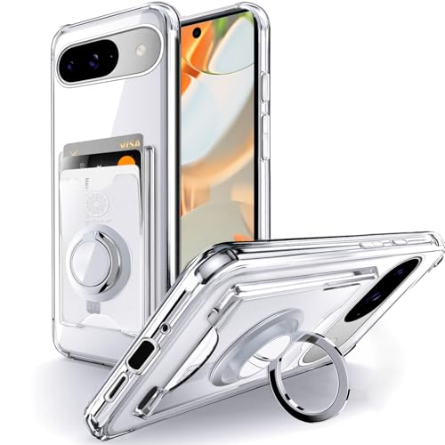 Shields Up for Pixel 9 Case, Pixel 9 Pro Wallet Case with Card Holder [3 Cards] and Ring Kickstand/Stand, [Drop Protection] Slim Protective Cover for Google Pixel 9/Pixel 9 Pro - Clear