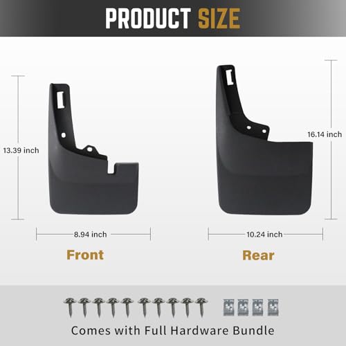 Image of RMOURTEKK Mud Flaps Compatible with Ford F150 2025 2024 2023 2022 2021 (Excludes Raptor Models) Without OEM Fender Flares Front & Rear Mud Guards Black Mud Guard Set(4pc Set)