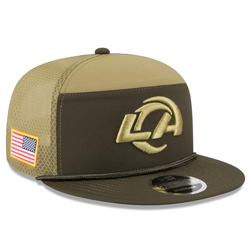 New Era Unisex-Adult NFL 9FIFTY Green Salute to Service Split Panel Football Adjustable Snapback Hat Cap One Size Fits All - Los Angeles Rams