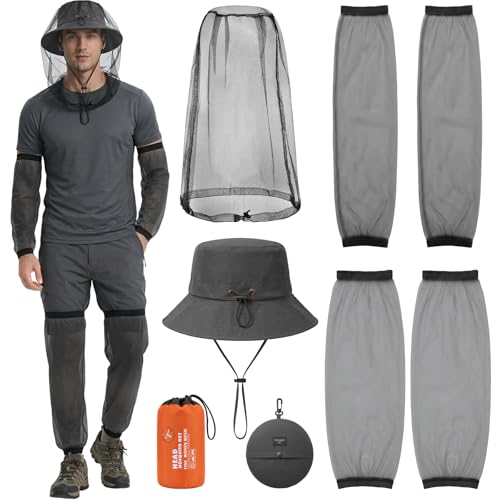 5Pcs Anti-Mosquito Head Net Set, Mosquito Suit Mosquito Protection, Lightweight Mesh Net for Outdoor Camping (Black, One Size)