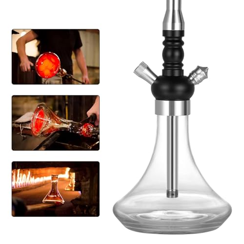 RMAN Shisha Set, Hookah Edelstahl Shisha Wasserpfeife mit Steinkopfset Silikonschlauch 18/8 Schliff Edelstahl Tauchrohr Kohlezange Silber