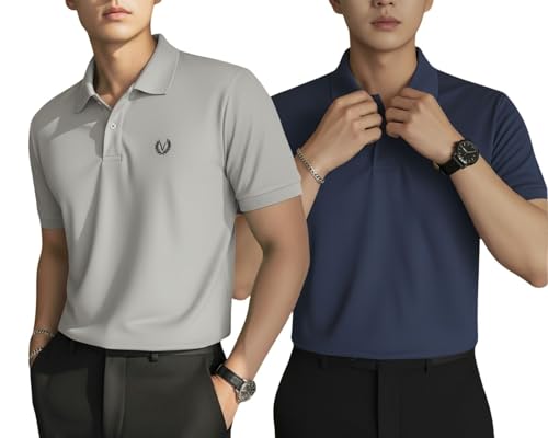 Image of MACK JONNEY Men's Solid Polo T-Shirt | Premium Cotton Blend | Regular Fit | Short Sleeve | Collared Casual Wear|Pack of 2 -MJ-157