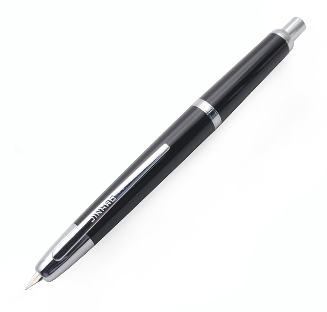JINHAO 20 Retractable Press Fountain Pen Resin Pen with Ink Converter (Bright Black, 0.38mm Nib)
