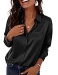 Zeagoo – Zeagoo Damen Bluse Satin V-Ausschnitt Hemden Einfarbig Basic