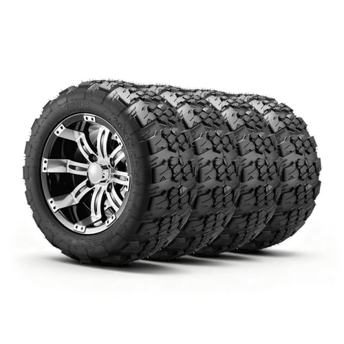 VEVOR Golf Cart Wheels 12 20x10-12 Black Aluminum Alloy Golf Cart Tires and Wheels Combo (Set of 4) Fit Club Car EZGO Yamaha 4 Ply Rubber 4-Lug Lawn Mower Tires & Rims 800 lbs Load All-Terrain