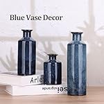 Blue Ceramic Vases Set - 3 Blue Small Vase, Farmhouse Country Blue Vases Home Decor, Living Room Decoration, Table Decoration, Fireplace Decor, and Entrance Decoration Centerpieces - Image 5