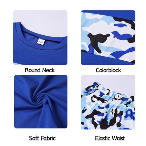 Image of OLMRJKD Boys 2 Piece Outfits Color Block Clothes Short Sleeve T Shirt and Camouflage Pants Summer Clothing Sets