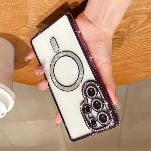 Image of for Samsung S26 Ultra 5G Glitter Case,Luxury Bling Rhinestone Diamond Plated Bumper Case,MagSafe, Sparkle Camera Lens Protection Clear Back Cover for Samsung S26 Ultra 5G (Purple)