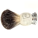Parker 100% Black Badger Bristle Shaving Brush with Ivory Marbled Handle - Brush Stand Included - Image 3