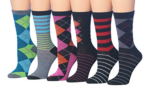Tipi Toe Women's 12-Pairs Value Pack Argyle & Stripe Colorful Crew Dress Socks, (Sock Size 9-11) Fits Shoe Size 5-9, Wc44-Ab #TOP2