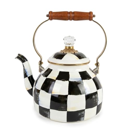 Checkered Tea Kettle for Checkered Kitchen Decor - Black and