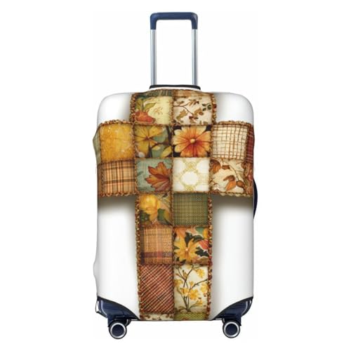Gothic Cross Pieces Of Autumn Floral Patterns Elastic Travel Luggage Covers Dustproof Scratch-Resistant Suitcase Protector Fit 22-24 Inch