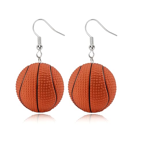 3D Sports Ball Dangle Earrings for Women Basketball/Soccer/Baseball Drop Earrings Hypoallergenic Sport Themed Jewelry Gift for Game Day Accessories (Basketball)
