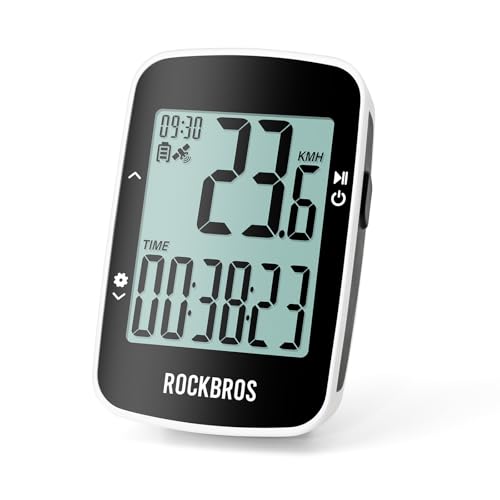 ROCKBROS Ciclocomputador GPS para Bicicleta IPX7 Resistente al Agua, Pantalla de 2,3' con Retroiluminación, Velocímetro Inalámbrico con Bluetooth y Sincronización Strava, Batería 600mAh hasta 18h