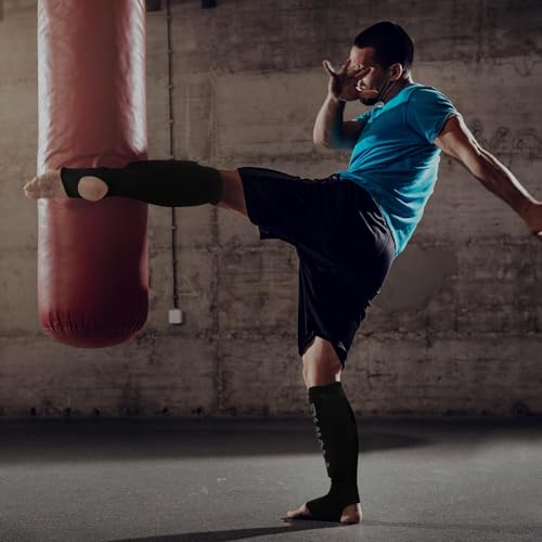 Shin Guards für Kickboxen, Muay Thai, MMA-Kampf, Training, Instep-Schaumschutz, Bein-Fußschutz, Kampfkünste, Sparring, Boxgeräte (schwarz, M)