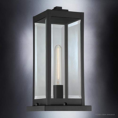 Urban Ambiance Luxury Modern Farmhouse Outdoor Post/Pier Light, Medium Size: 16" H X 7.5" W, With Industrial Style Elements, Natural Black Finish, Uql1336 From The Quincy Collection #TOP5