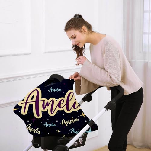 Image of Custom Car Seat Covers for Babies - Breathable Deep blue Baby Car Seat Cover for Girls Boys, Kick-Proof Newborn Carrier Canopy Stretchy Stroller Cover for 4 Seasons