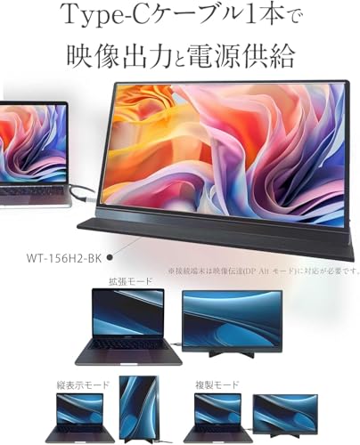 【セット買い】 WINTEN モバイルモニター 15.6インチ（1920*1080 フルHD）＋ワイヤレスHDMI ディスプレイアダプタ（日本技適認証取得） セット ディスプレイ 外付けモニター 軽量 薄型 ノングレア（非光沢） IPSパネル カバー付 スピーカー内蔵 WTMWSET-156H2-BS 6347