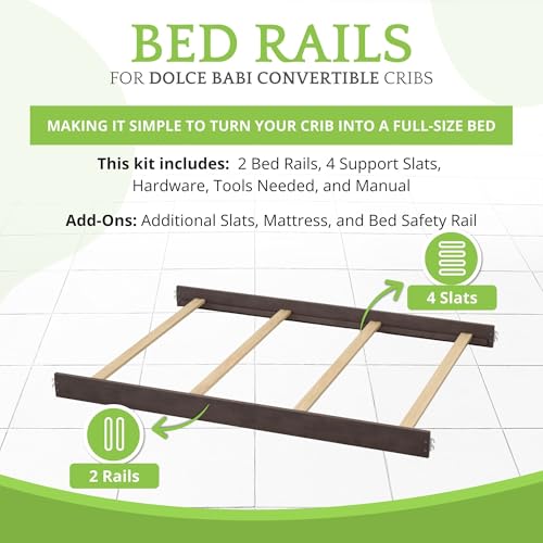 Image of Full-Size Conversion Kit Bed Rails for Dolce Babi Convertible Cribs - Solid Wood Rail - Toddler and Adult Rail for Full-Size Beds - Essential Nursery & Baby Furniture (Mineral Grey)