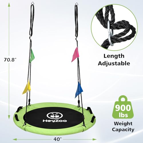 Image of HeyZoo Tree Swing, Saucer Swing 40 Inch for Kids, 900lbs Weight Capacity, with Adjustable Hanging Straps, for Backyard and Outdoor Playground, Yellow-Green