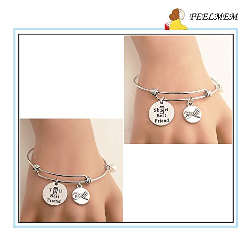 FEELMEM Best Friend Gift Short and Tall Best Friends Matching Keychain BFF Friendship Jewelry Gift (wire bracelet - set) - Image 6