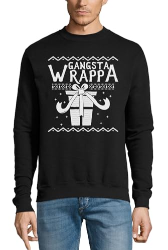 Pull en coton noir Gangsta Wrappa sweat urbain confortable col rond