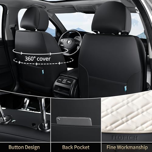 Image of FLORICH Seat Covers, Front Seat Covers 2 PCs, Automotive Seat Cover for Cars, Luxury Leather Universal Seat Cover Accessories Fit for Most Cars SUV Truck Sedans(White)