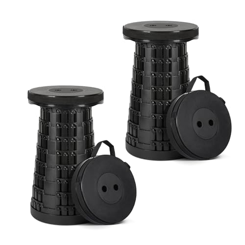 Prestige Outback 2024 Upgraded Collapsible Stool 2-Pack - Perfect Lightweight Yet Strong & Sturdy Stool with Load Capacity 620lbs Retractable Stool for Camping, Hiking & Fishing (Black)