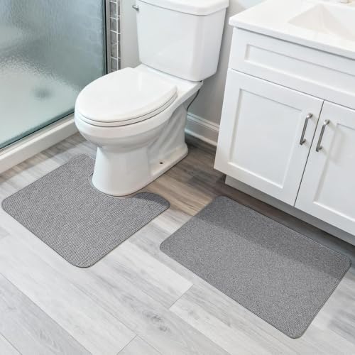 Image of Bosap Bath Mat Set 2 Pieces,Ultra Thin Bathroom Rugs,Rubber Toilet Rugs