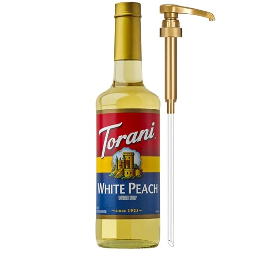 Image of Torani Syrup, White Peach Flavoring for Drinks, Glass Bottle with Pump Included, 25.4 Fl Oz