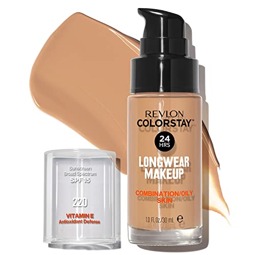 Revlon ColorStay - Fond de teint Longue Tenue 24H - Maquillage Teint et Soin Peaux Mixtes à Grasses - Formule Nourrissante et Protectrice à Base de Vitamine E - SPF 15-30 ml - N220 Natural Beige