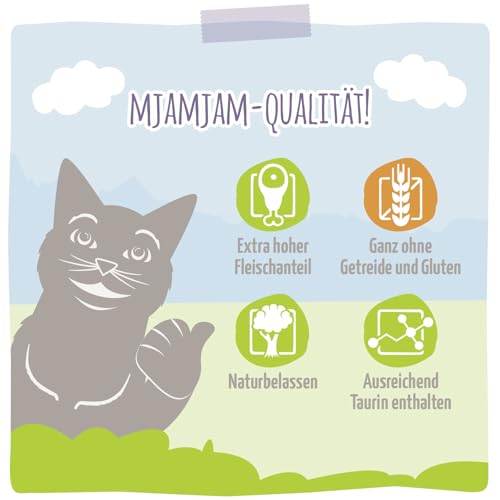 MjAMjAM - Premium Nassfutter für Katzen - DUO von saftigem Hühnchen & Kaninchen an gedämpftem Kürbis, 6er Pack (6 x 200 g), getreidefrei mit extra viel Fleisch