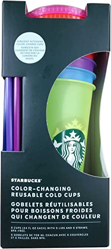Starbucks Summer 2022 Color Change Venti Cold Cups with Straws (24oz, Pack of 5)