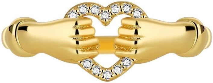 18k Gold Zircon Heart-Shaped Geometric Diamond Set Multi Crystal Ring, Minimalist Retro Ring, Fashionable and Niche Design Sense, Holding Heart Ring Jewelry-Making-Patterns Size 7