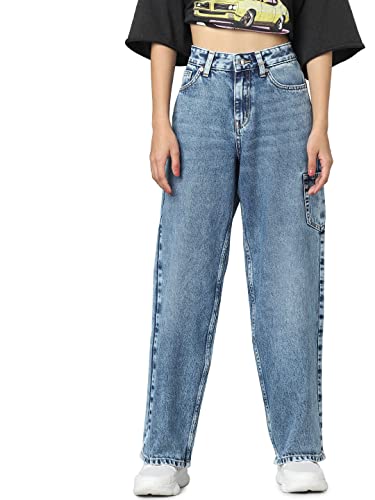 Image of ONLY Women Straight Fit High-Rise Clean Look Light Fade Pure Cotton Jeans