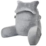 SLIGUY Reading Pillow for Sitting in Bed Couch Adult, Back Pillow with arm Support and Pockets, Adult Back Pillow Chair for Bed Rest, Reading, Watching TV, Gaming for Boys and Girls Light Grey