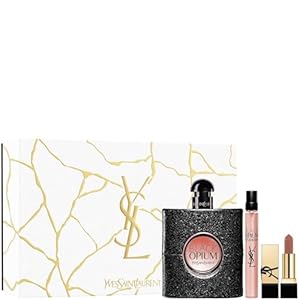 Black Opium by Yves Saint Laurent for Women – 3 Pc Gift Set 3oz EDP Spray, 0.33oz EDP Spray (Mini), 0.04oz Rouge Pur Couture Lipstick – Nu Muse