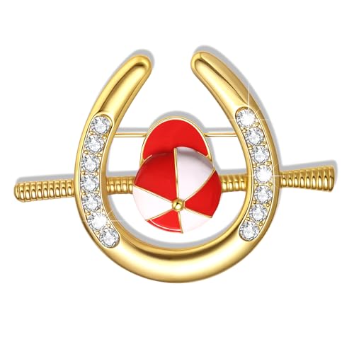 Derby Brooch Pins for Women Fun Enamel Rhinestone Rose Horseshoe DERBY Horse Metal Lapel Pin Western Horse Racing Brooch Jewelry Accessories Gift for Derby Fans, M, Metal, no gemstone