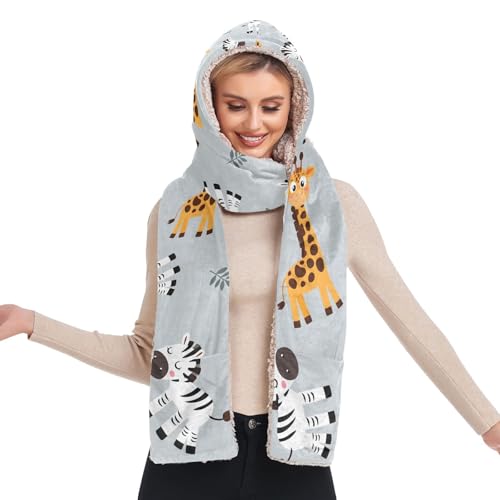 Capuche écharpe femme extérieure pour sorties hivernales zèbre