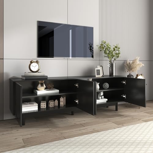 Mueble de TV moderno negro – 175 x 38 x 56 cm – paneles ajustables – Mueble ligero para TV bajo en sti de lujo
