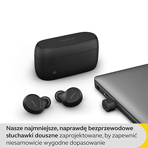Jabra Evolve2 Buds Prawdziwie bezprzewodowe douszne słuchawki Bluetooth z aktywną redukcją szumów, technologią MultiSensor Voice i bezprzewodową podkładką ładującą - MS Teams i inne platformy - czarne