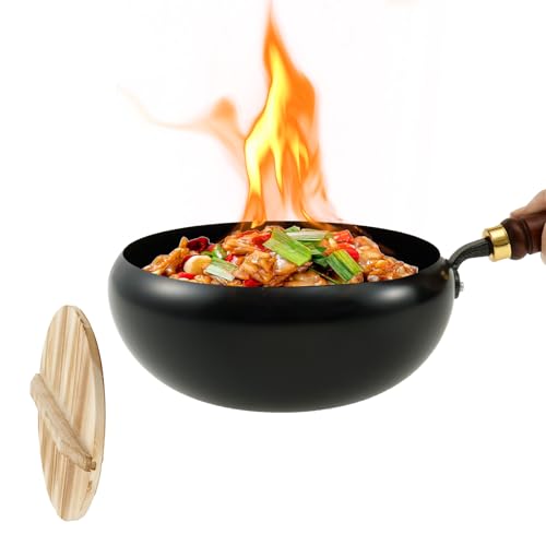 KEGAJEGA Sartén japonesa de hierro antiadherente 24 x 13,5 cm, con tapa de madera, para gas y inducción