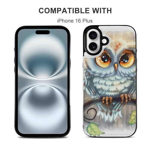 Étui portefeuille iPhone 16 Plus hibou housse cuir à rabat