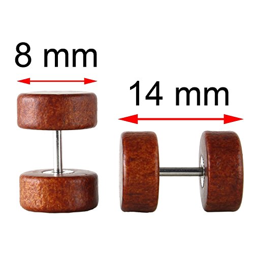 JewelrieShop Fake Plugs Wood Stud Earrings Fake Gauge Natural Wood Cheater Plugs Faux Gauges Earrings for Men Women (8-10mm, 17 Gauges)3