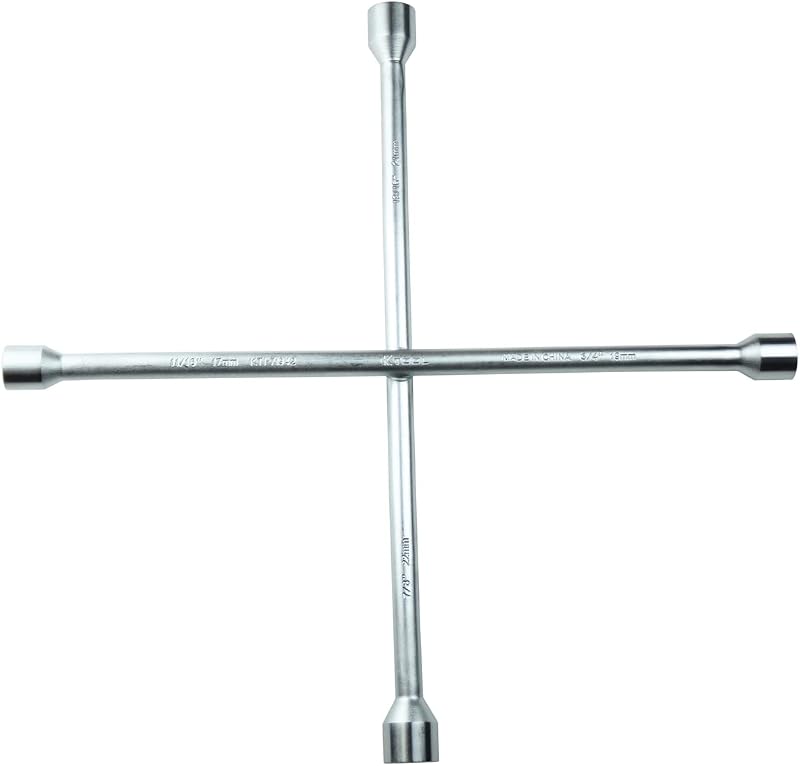 K Tool International 71942 Llave de tuercas combinada SAE/métrica para garajes, talleres de reparación y bricolaje, 18", cruz de 4 vías, cromada, 15,5 OD, tamaños 7/8" (22 mm), 13/16" (21 mm), 3/4" (19 mm), 11/16" (17 mm)