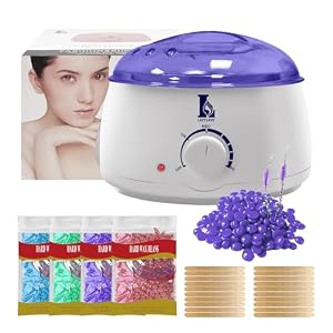 Calentador de Cera Depilatoria Profesional - Máquina de Cera Caliente para Depilación Rápida en Cara, Axilas y Cuerpo, Kit Completo 4 Ceras, Compacto, Portátil y Seguro para Piel Sensible (Blanco-)